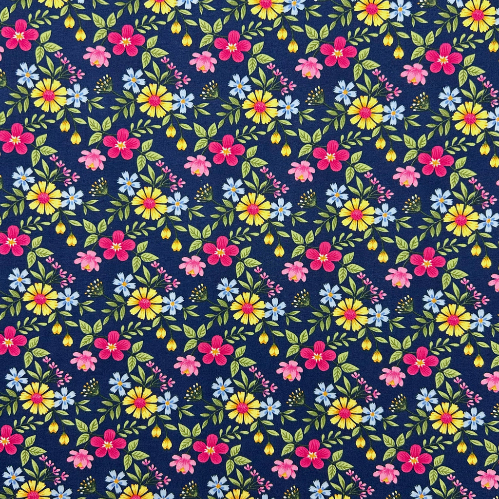 Ditsy Folk Rose & Hubble Cotton Poplin Fabric