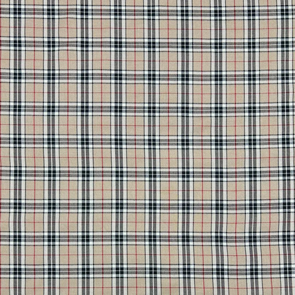 Beige and Black Checkered PolyViscose Tartan Fabric - Pound Fabrics