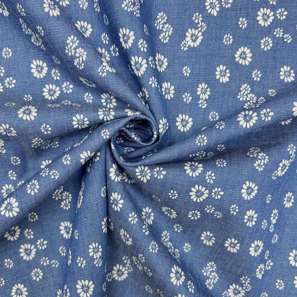 Daisy Bunches Chambray Denim Fabric
