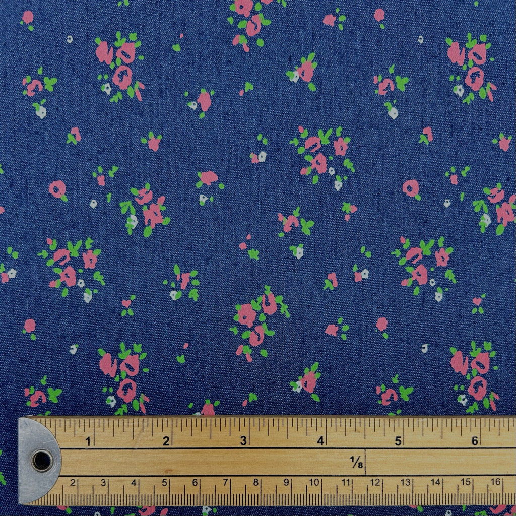 Ditsy Posies Stretch Denim Fabric