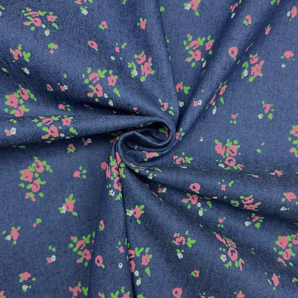 Ditsy Posies Stretch Denim Fabric