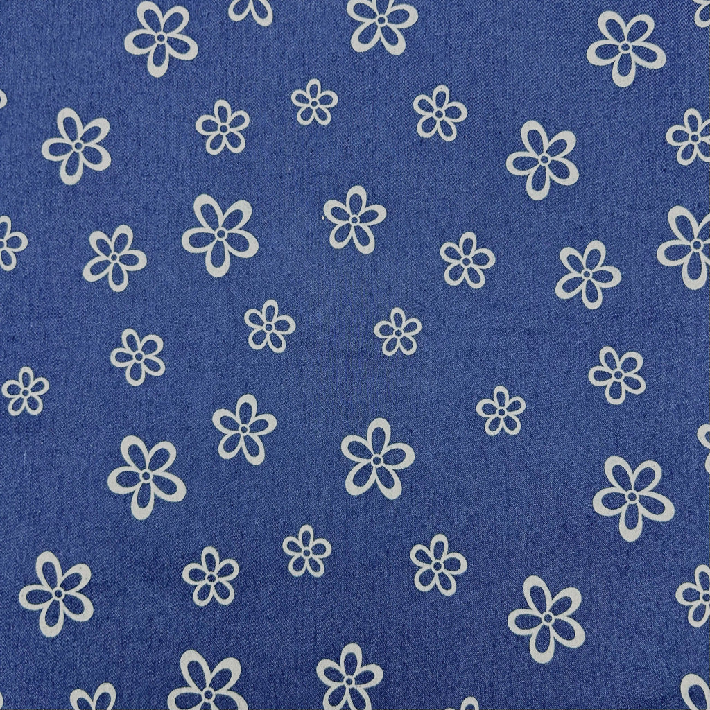 Doodle Daisies Stretch Denim Fabric