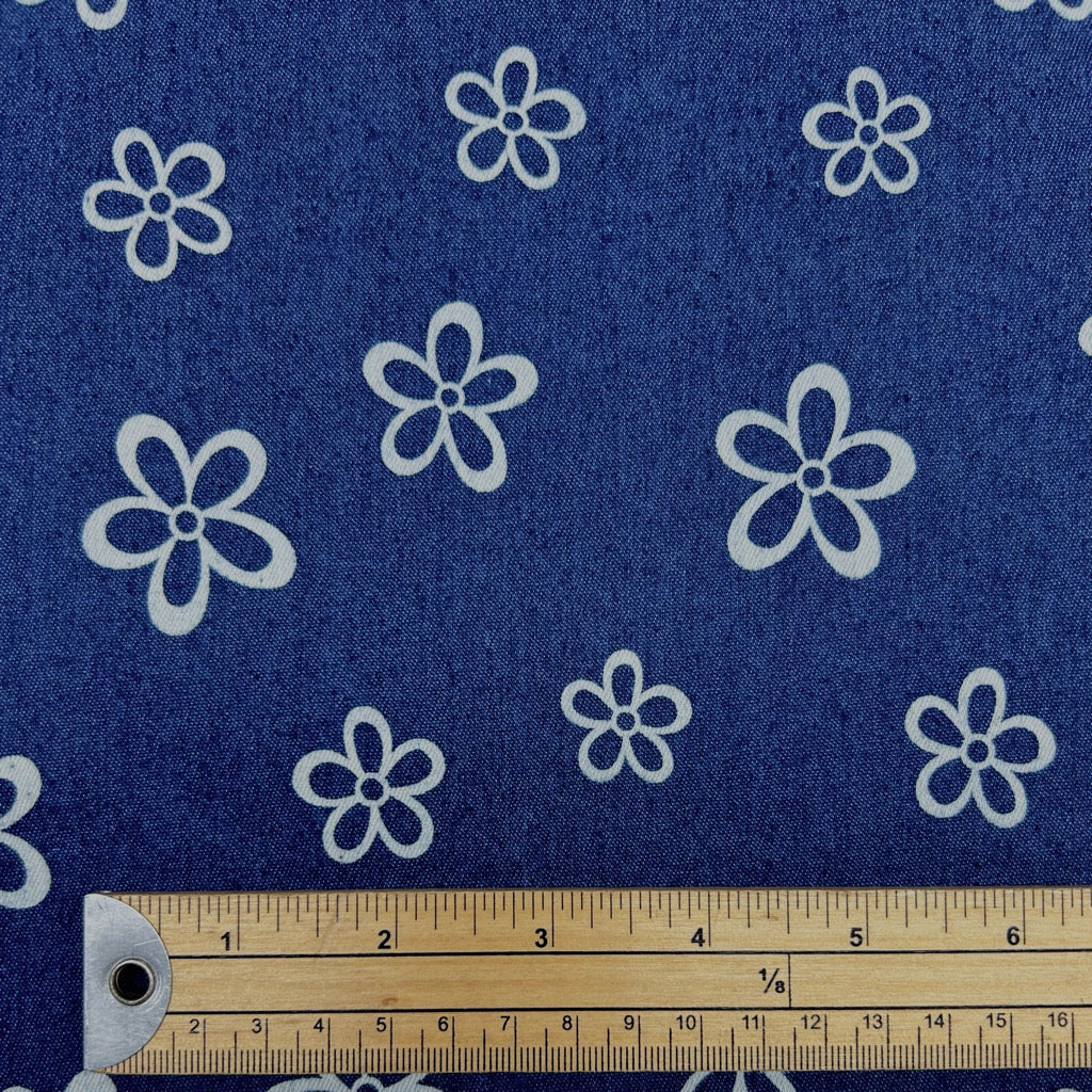 Doodle Daisies Stretch Denim Fabric