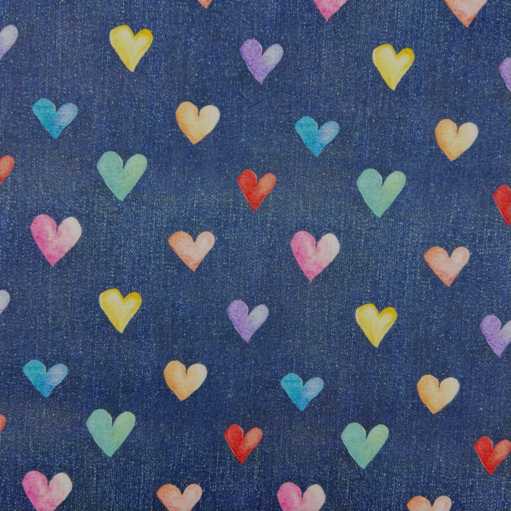 Denim Hearts Polycotton Fabric