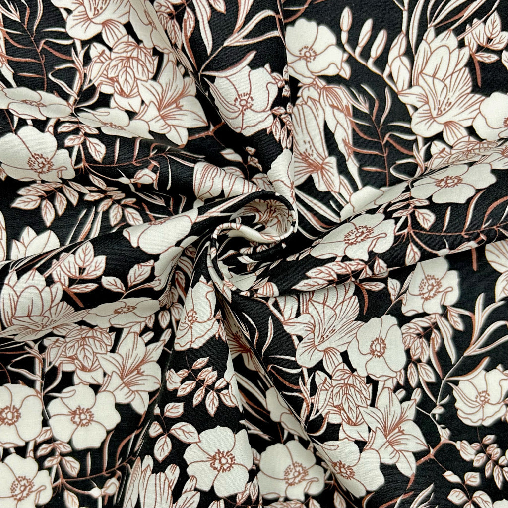 Midnight Botanicals Rose & Hubble Cotton Poplin Fabric