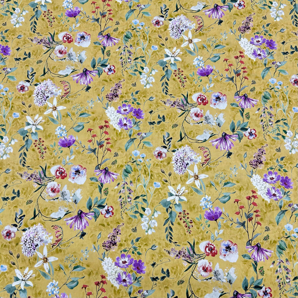 Watercolour Floral Rose &amp; Hubble Cotton Poplin Fabric - Pound Fabrics