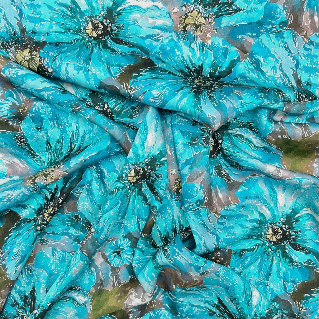 Large Blossom Viscose Satin Fabric