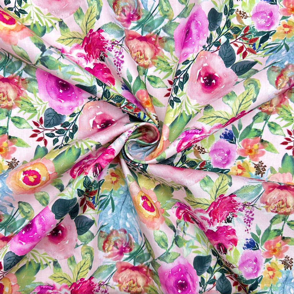 Cottage Bloom Rose & Hubble Cotton Poplin Fabric