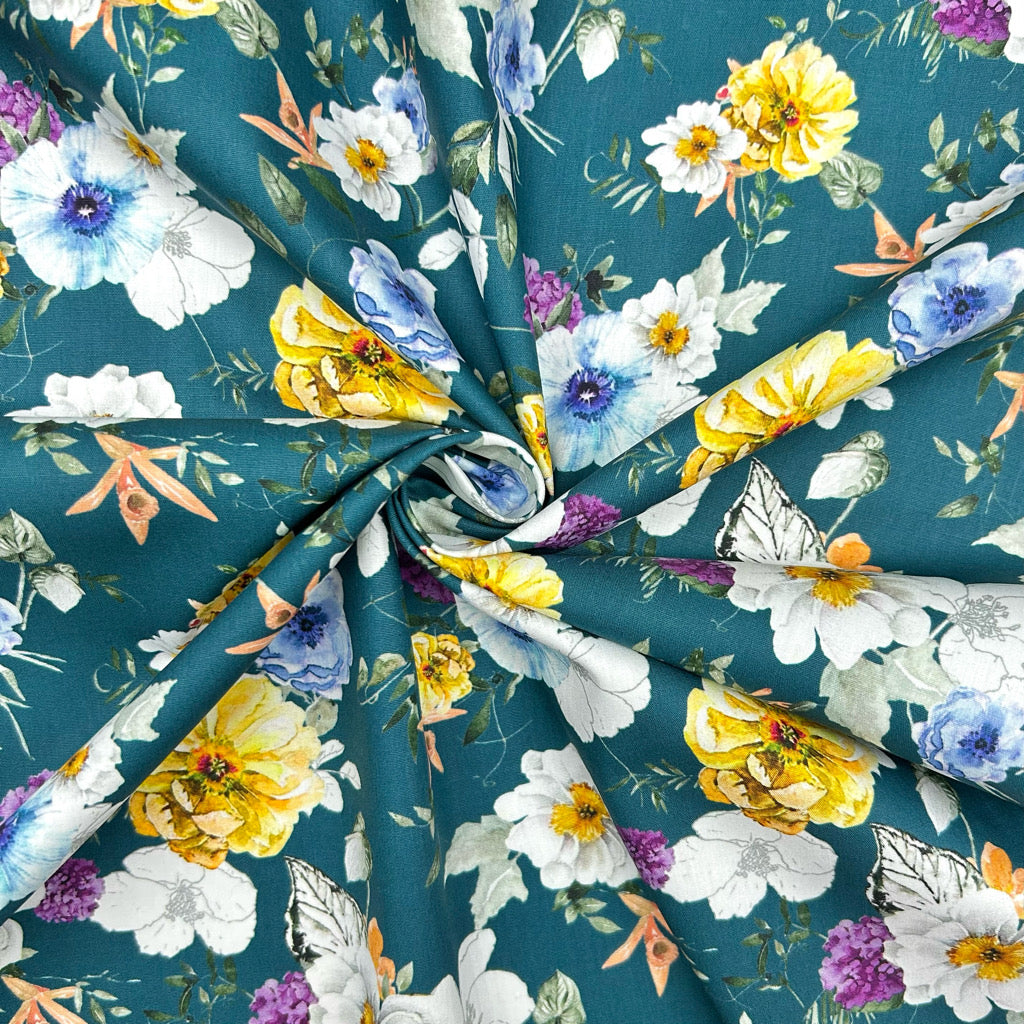 Floral Crush Rose & Hubble Cotton Poplin Fabric