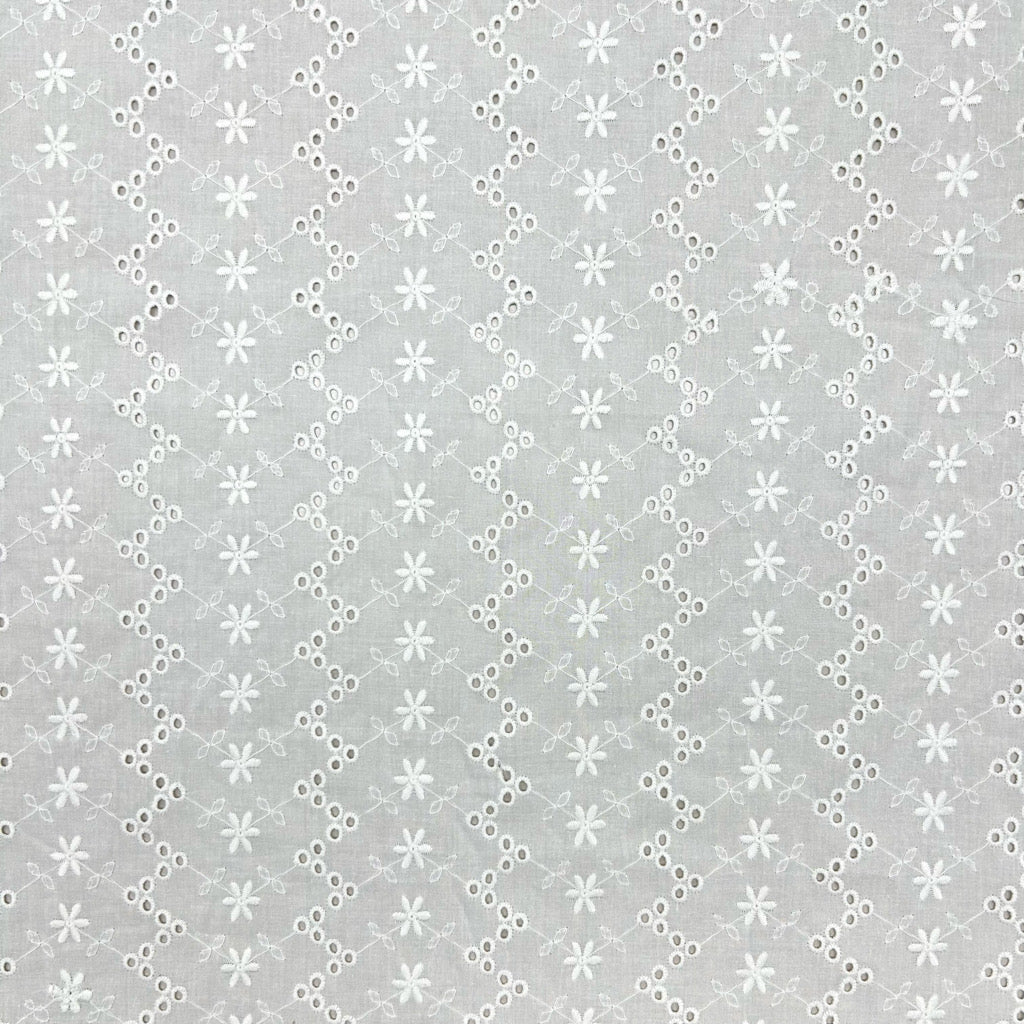 Parallel Flowers White Embroidered Cotton Fabric #2
