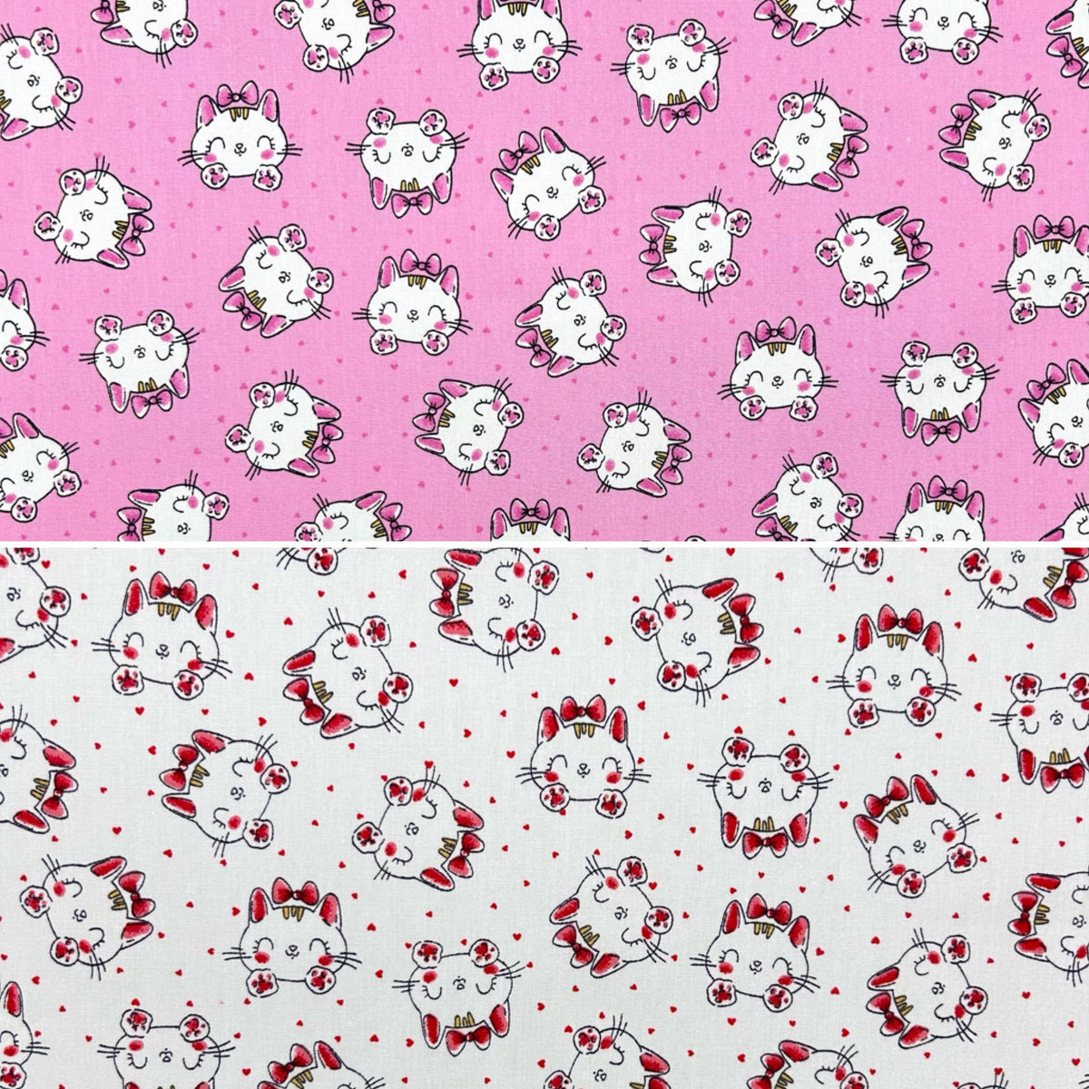 Kitty Faces Rose & Hubble Cotton Poplin Fabric