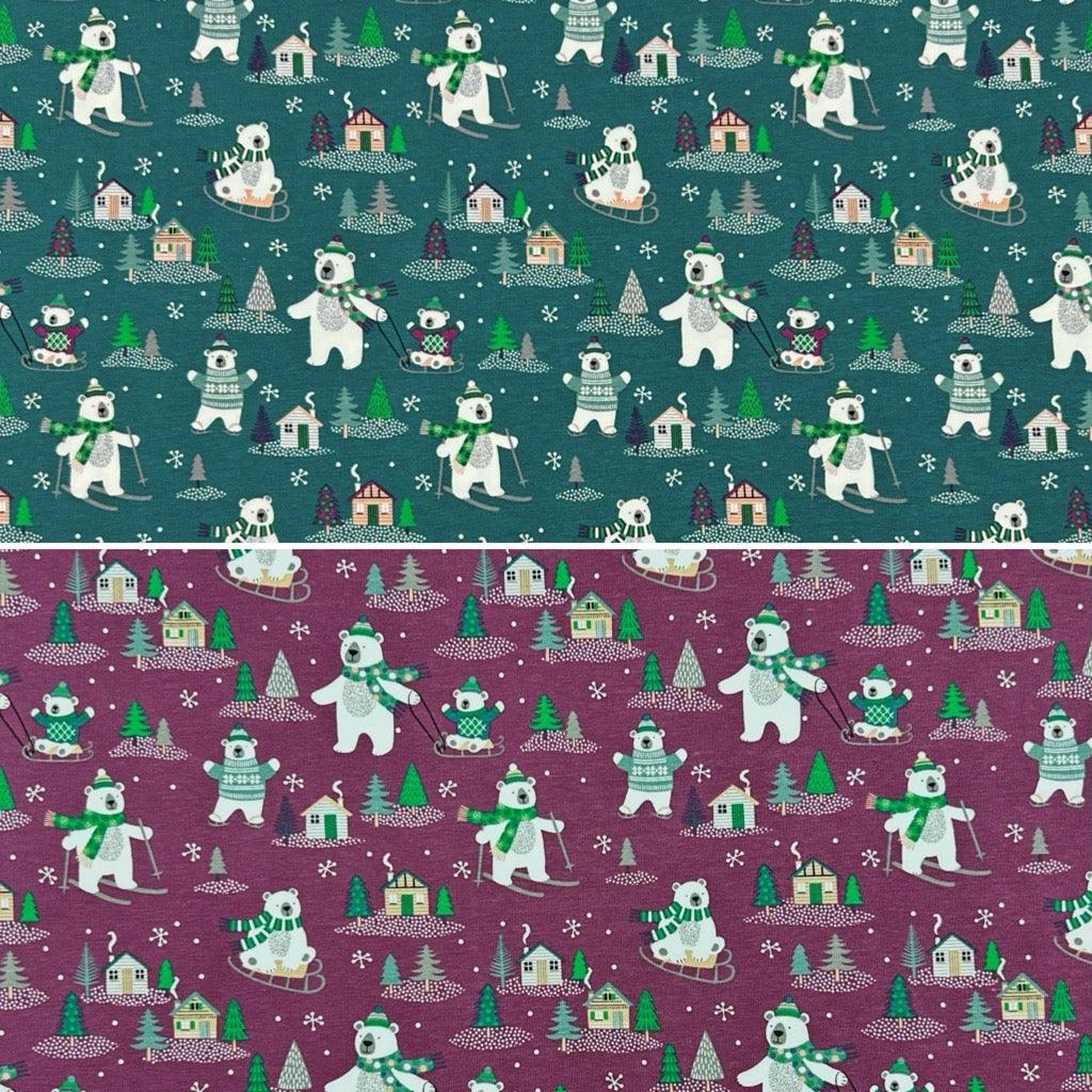 Christmas Polar Bears Cotton Jersey Fabric - Pound Fabrics