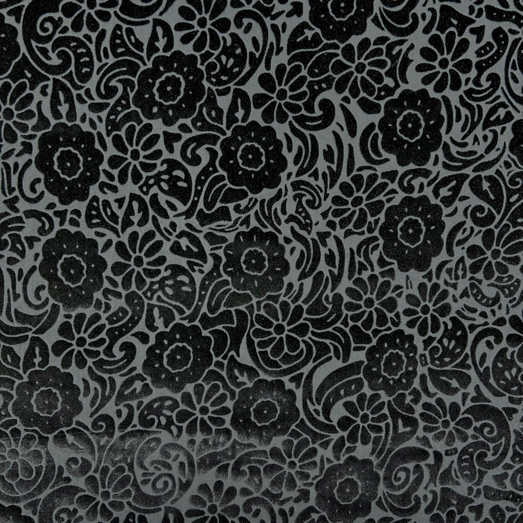 Shadow Floral on Black Burnout Velour Fabric