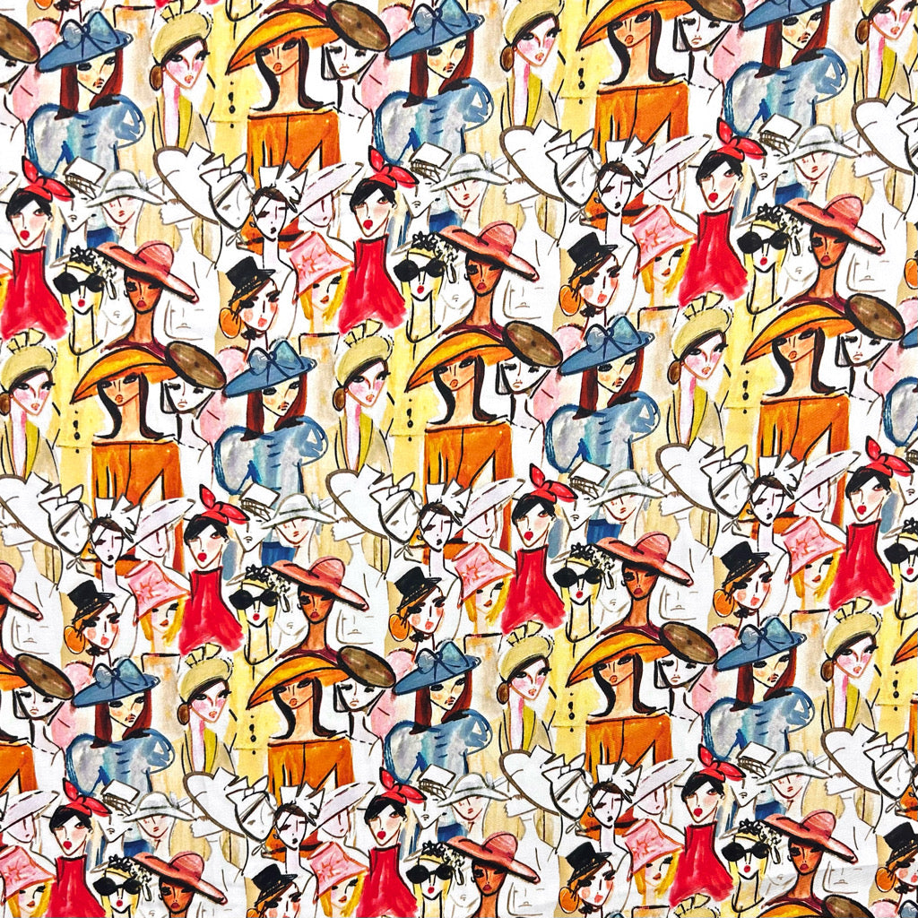 Playful Portraits Viscose Satin Fabric