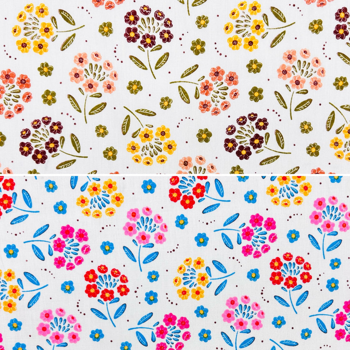 Retro Flowers Polycotton Fabric