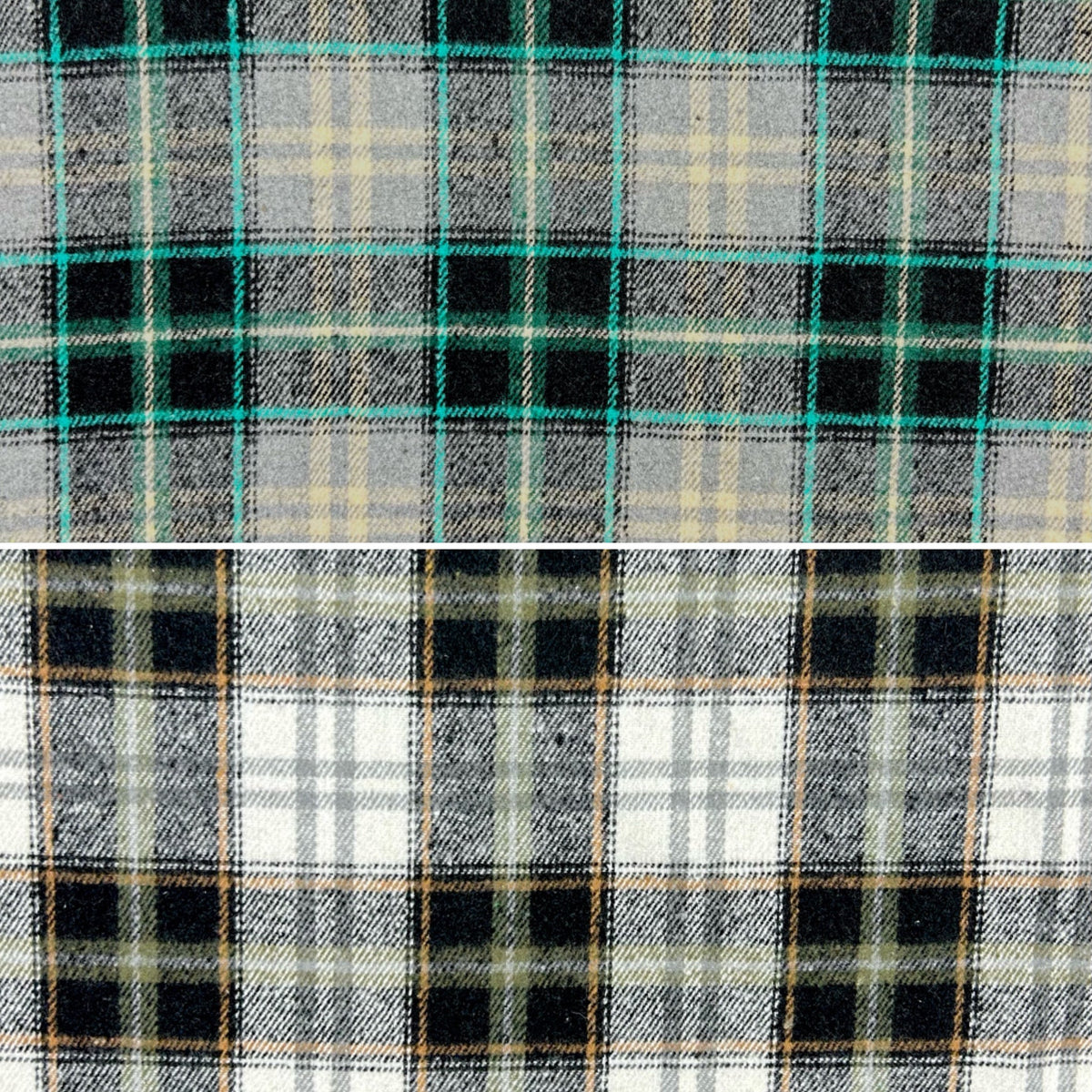 Forest Grey Checkered Brushed Cotton Blend Fabric