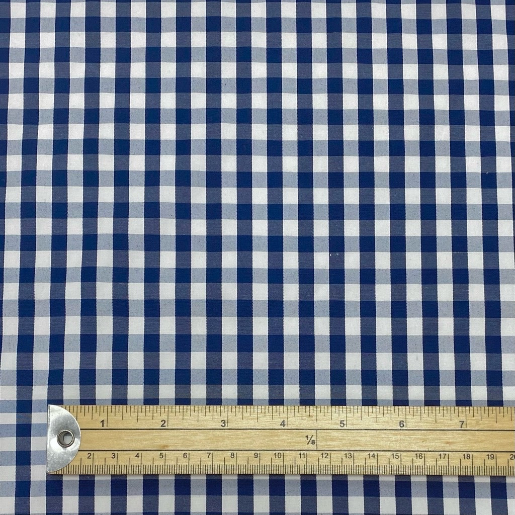 Navy and White Checkered Polyester Fabric