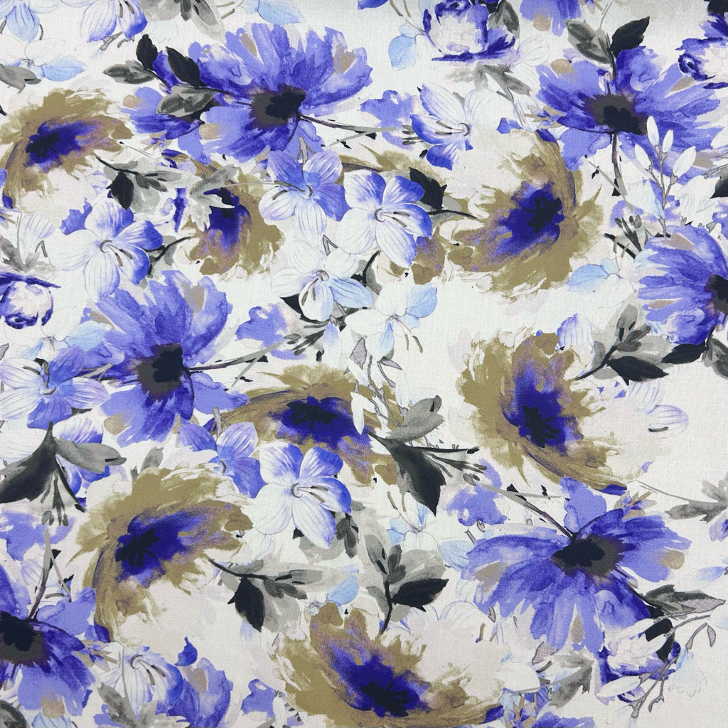 Flower Paintings on White Viscose Challis Fabric