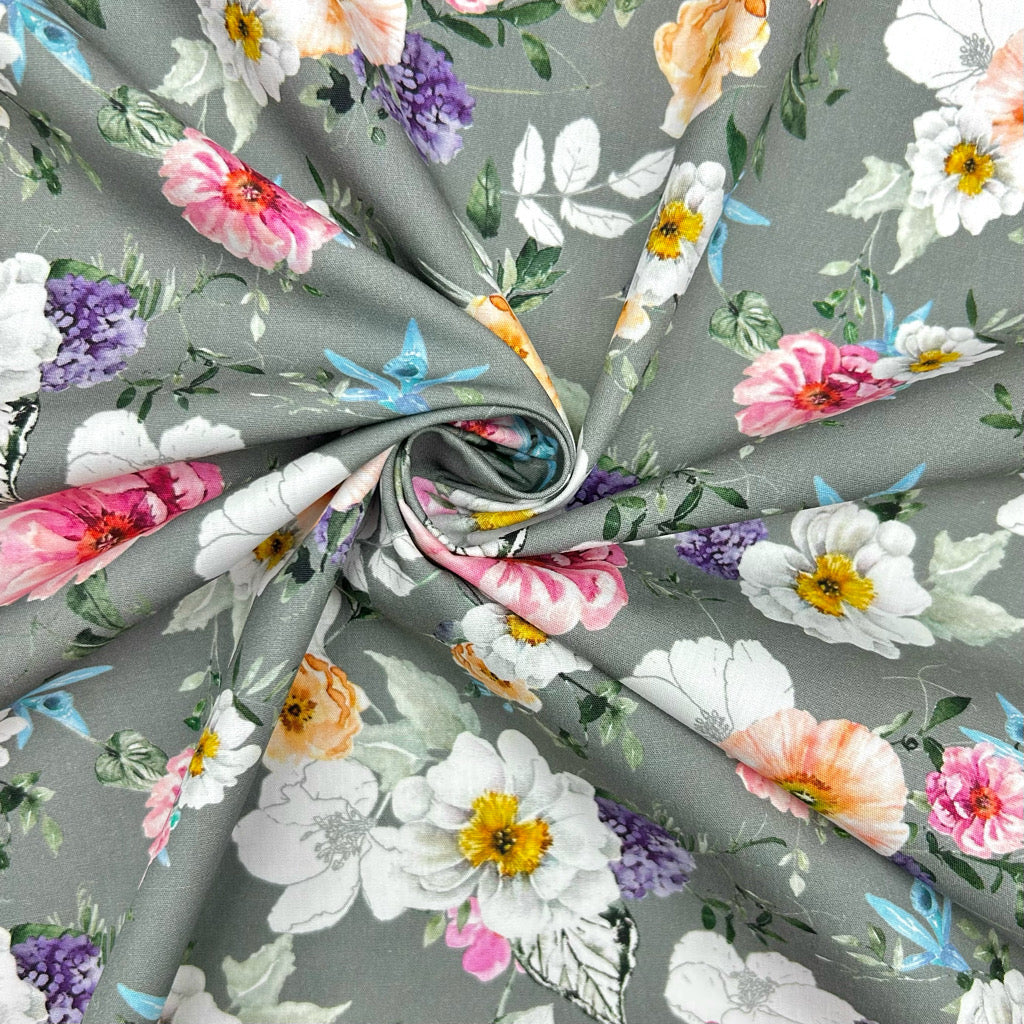 Floral Crush Rose & Hubble Cotton Poplin Fabric