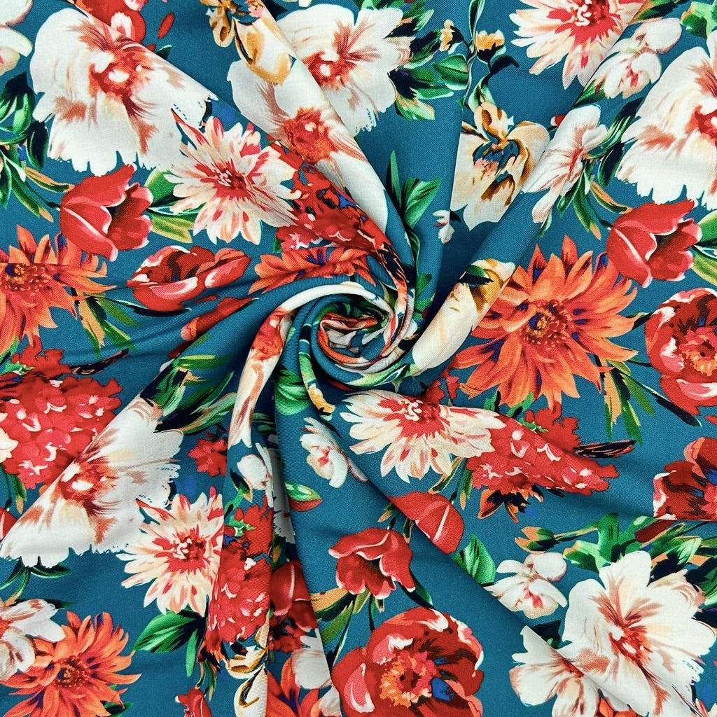 Vibrant Blooms Viscose Challis Fabric