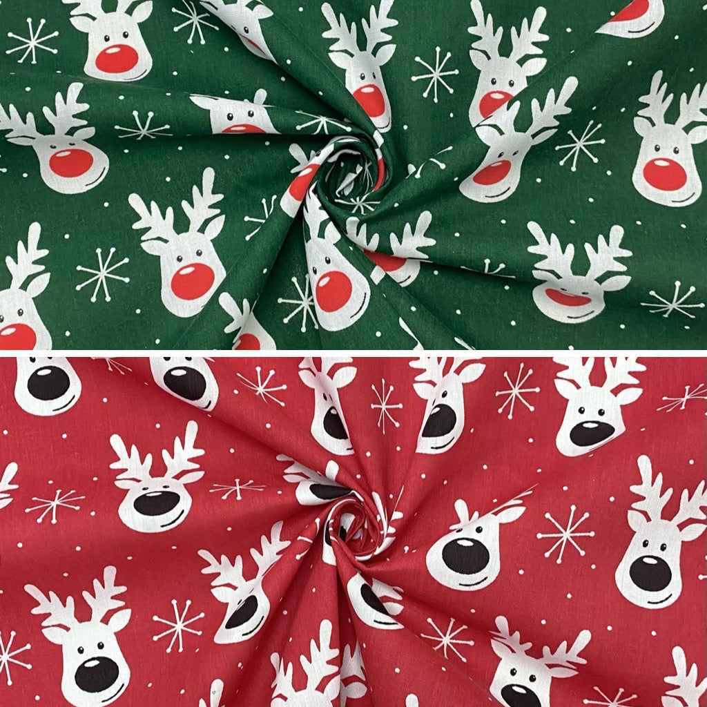 White Reindeer Faces Polycotton Fabric