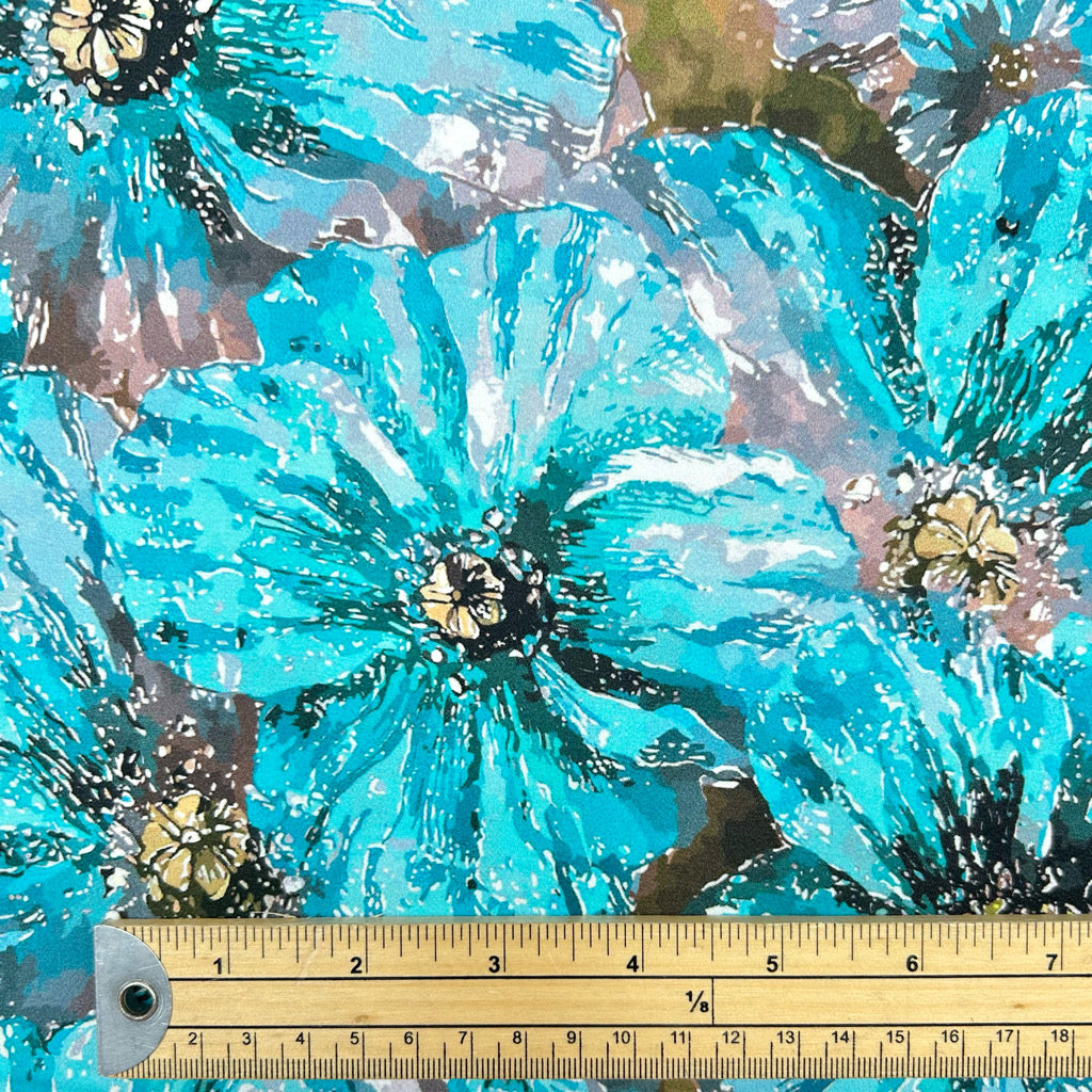 Large Blossom Viscose Satin Fabric