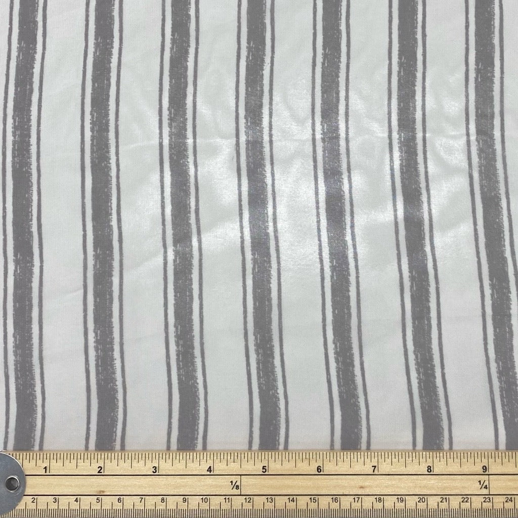 Grey Stripes on White Chiffon Fabric - 3m Pre-cut