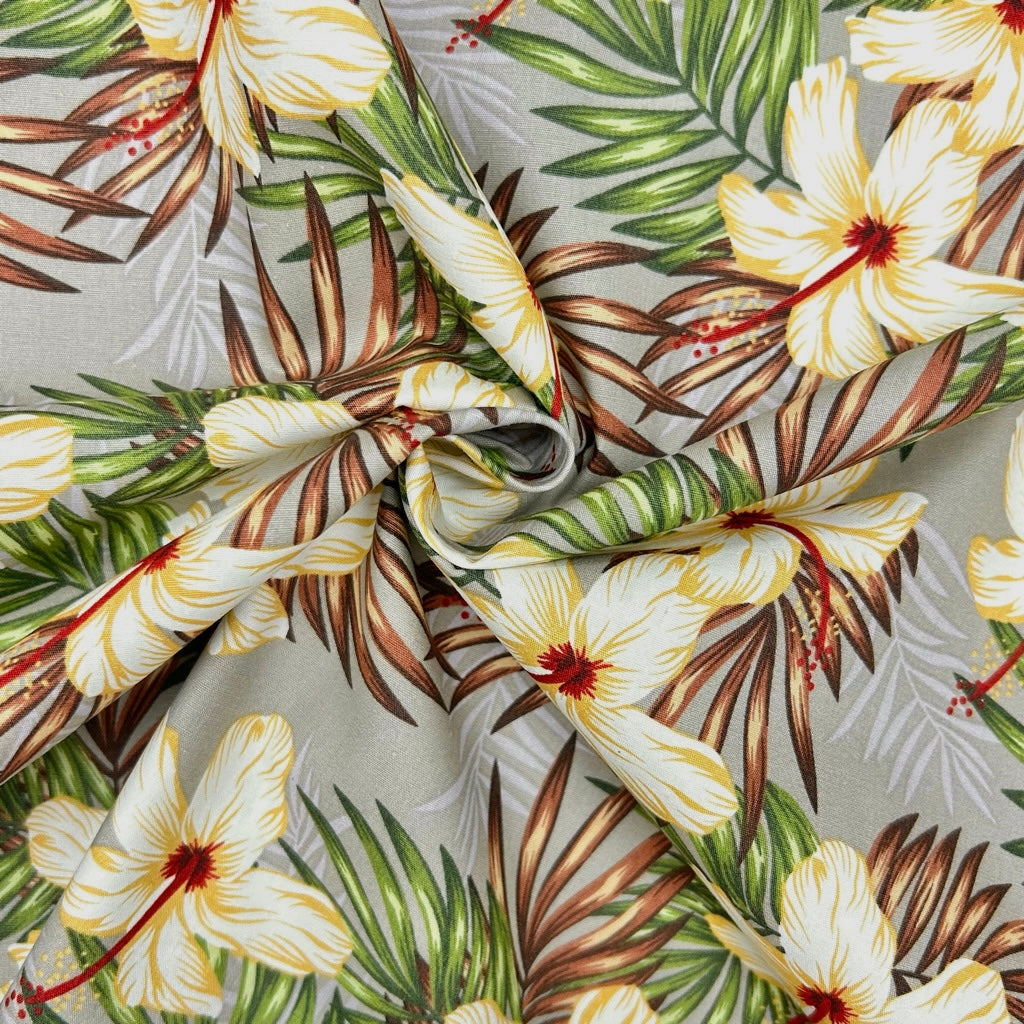 Hibiscus Palms Rose & Hubble Cotton Poplin Fabric
