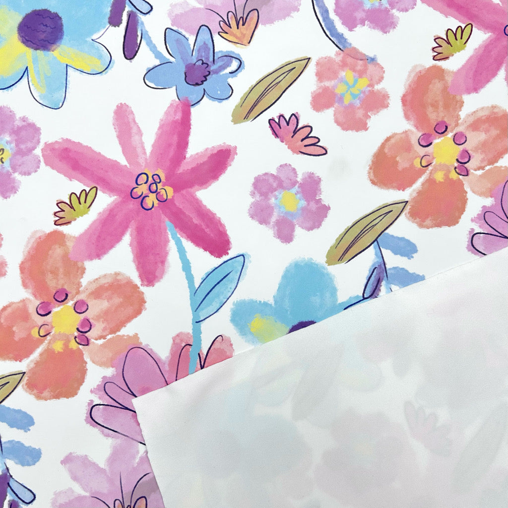 Artistic Flower on White Raincoat Fabric