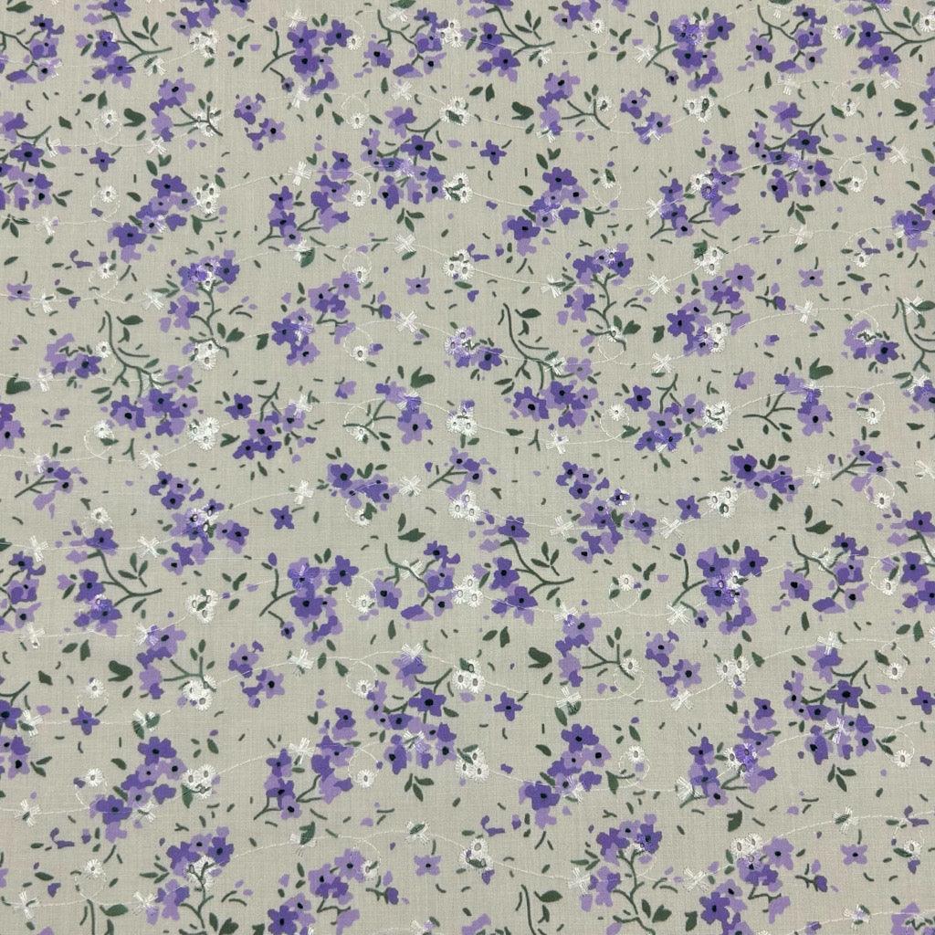 Simple Flowers Broderie Anglaise Polycotton Fabric - Pound Fabrics