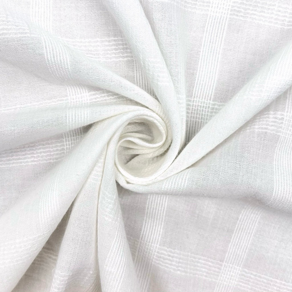 Checkered White Cotton Modal Fabric