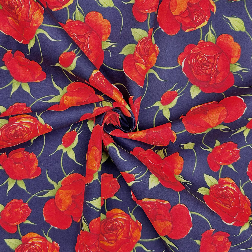 Evening Roses Rose & Hubble Cotton Poplin Fabric
