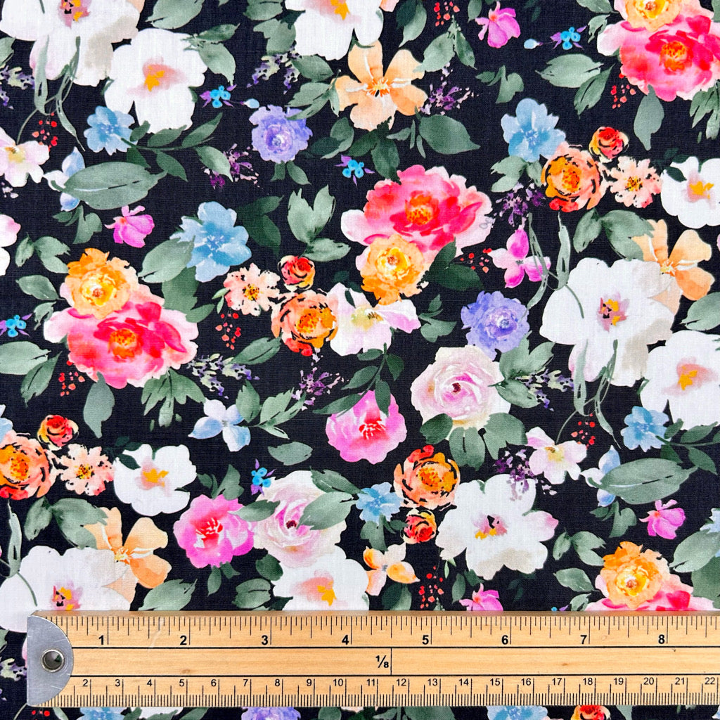 Colour Wash Flowers Rose & Hubble Cotton Poplin Fabric
