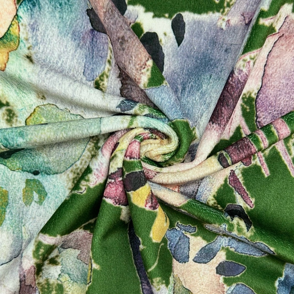 Ink Wash Bloom Stretch Velvet Fabric