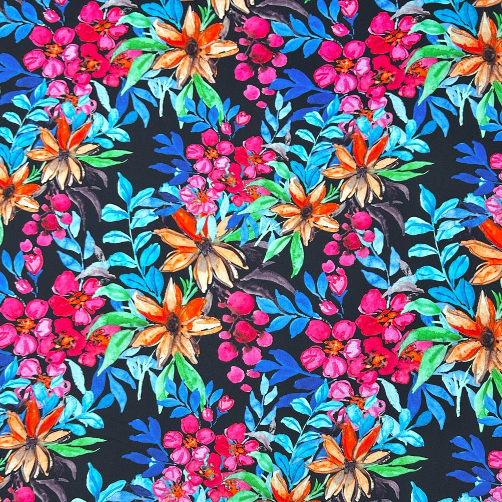 Vibrant Botanical Viscose Satin Fabric