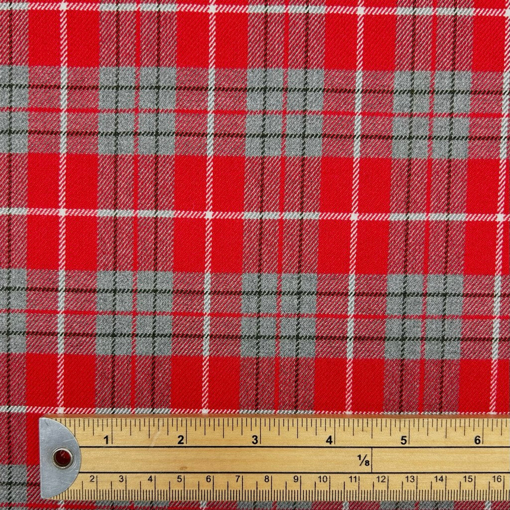 Red and Grey PolyViscose Tartan Fabric