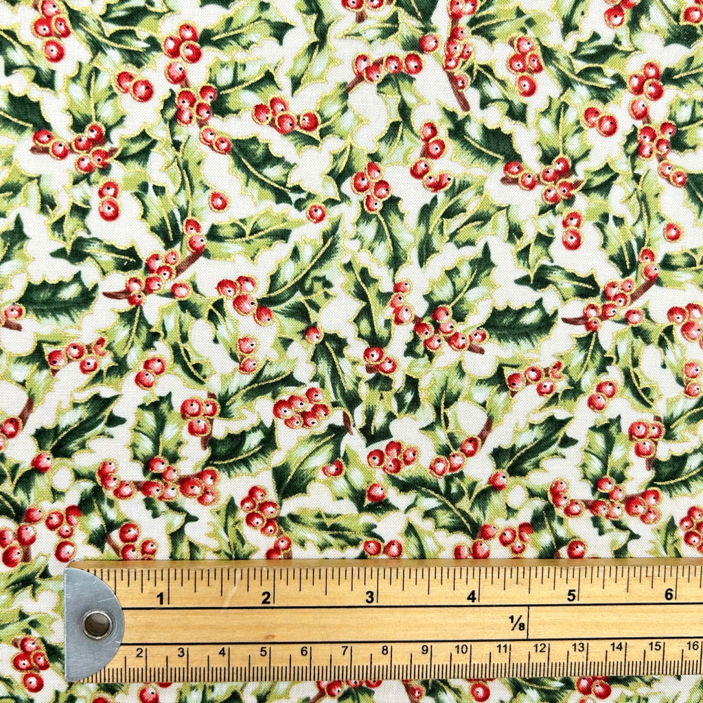 Holly Berry Christmas Cotton Fabric