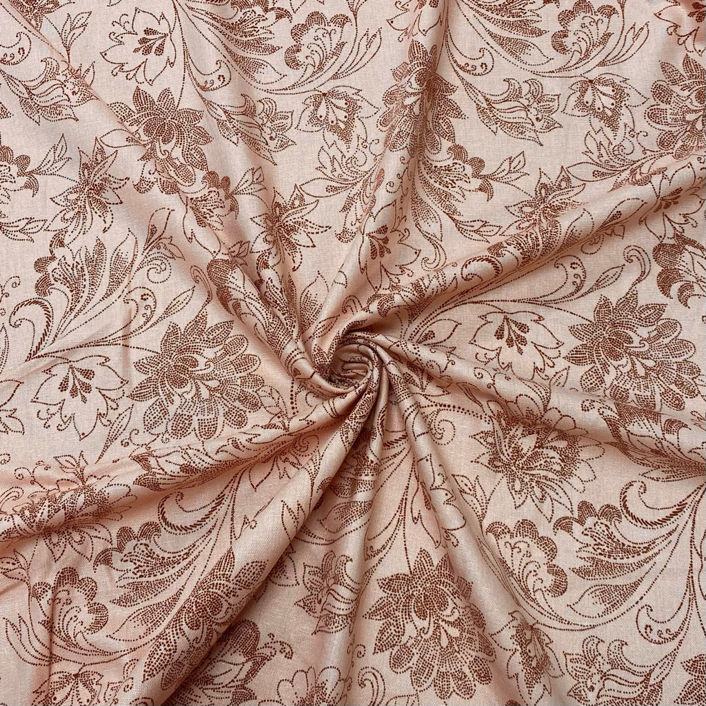 Fantasy Flowers on Peach Linen Viscose Fabric