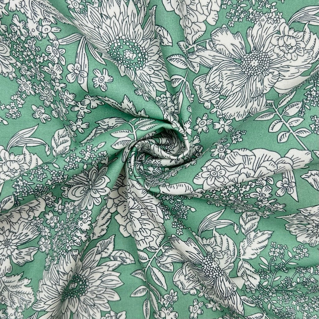 Vintage Wildflowers Rose & Hubble Cotton Poplin Fabric