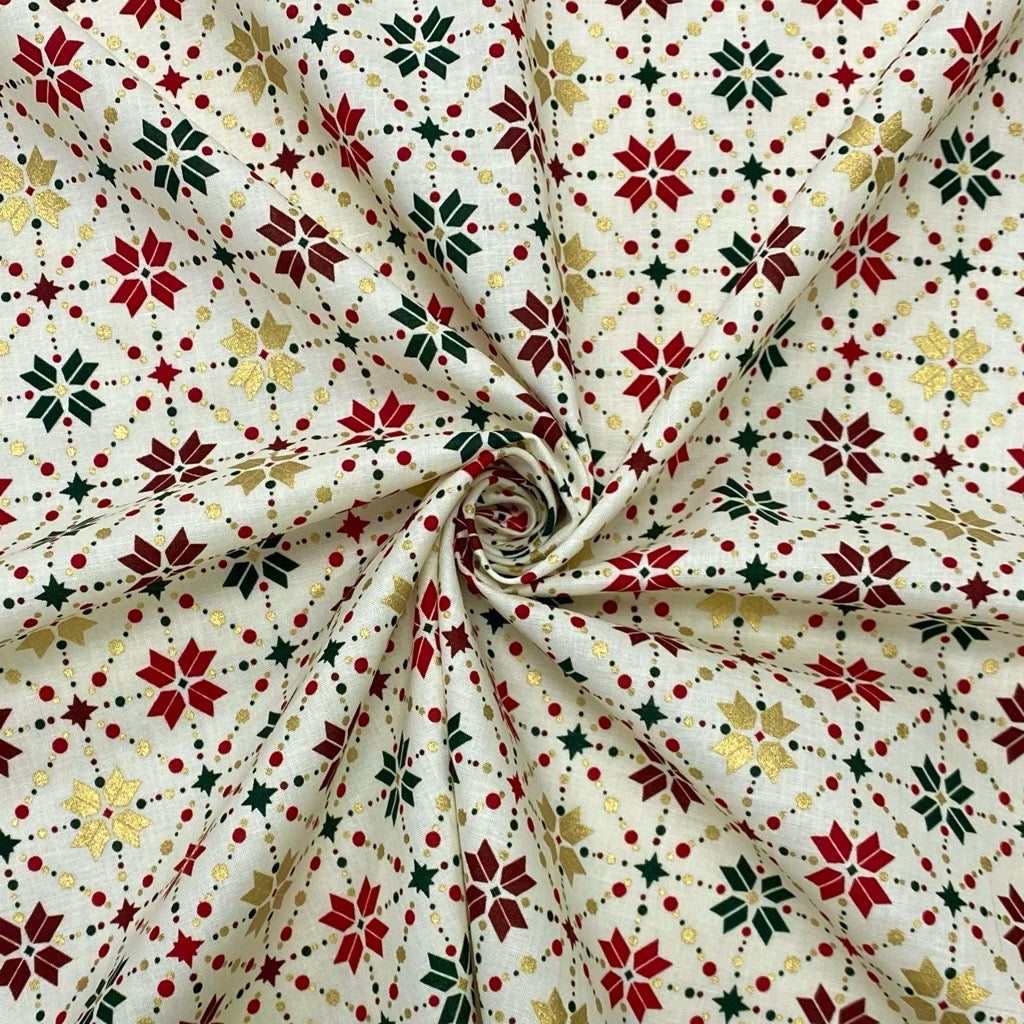 Multicolour Xmas Diamonds Cotton Fabric