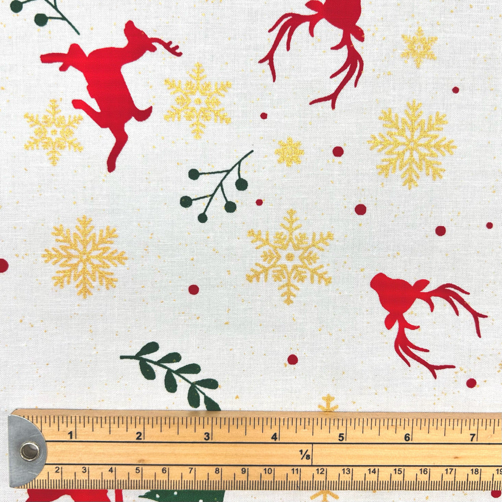 Festive Reindeer Christmas Cotton Fabric