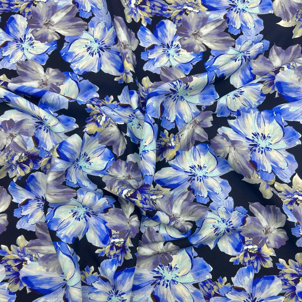 Midnight Floral Viscose Challis Fabric - Pound Fabrics