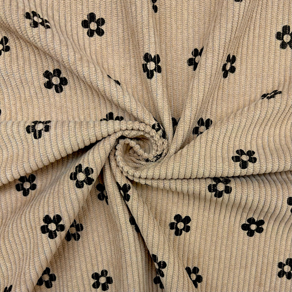 Dark Floral Stretch Corduroy Fabric