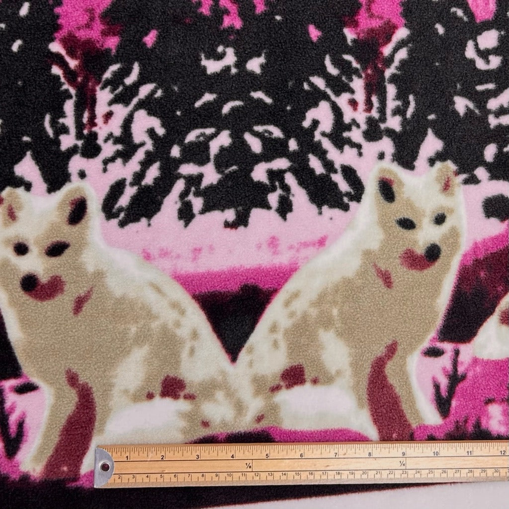 Foxes on Pink Anti Pill Polar Fleece Fabric