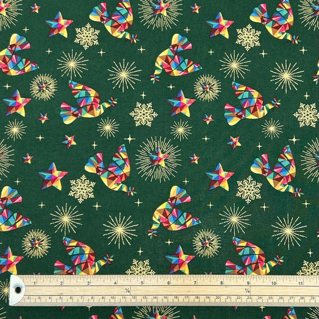 Rainbow Christmas Doves Cotton Fabric - Pound Fabrics