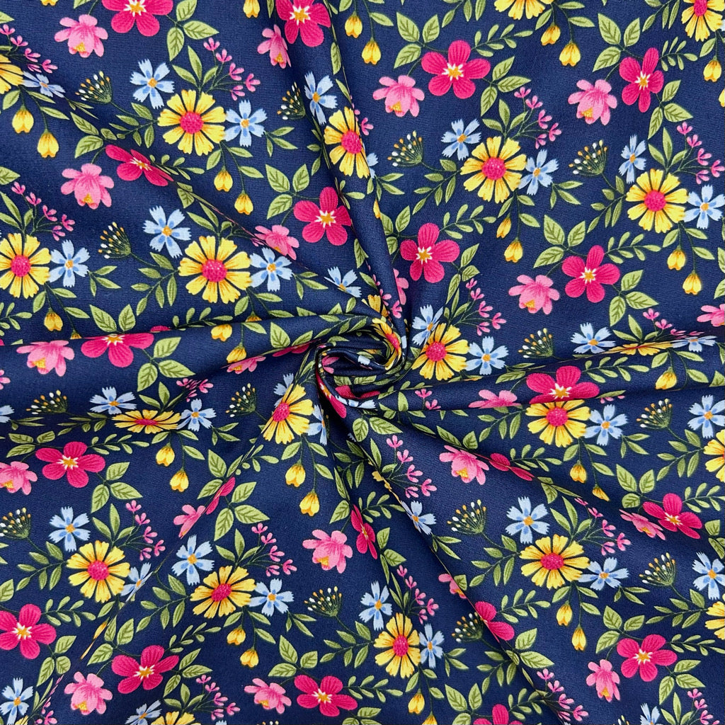 Ditsy Folk Rose & Hubble Cotton Poplin Fabric