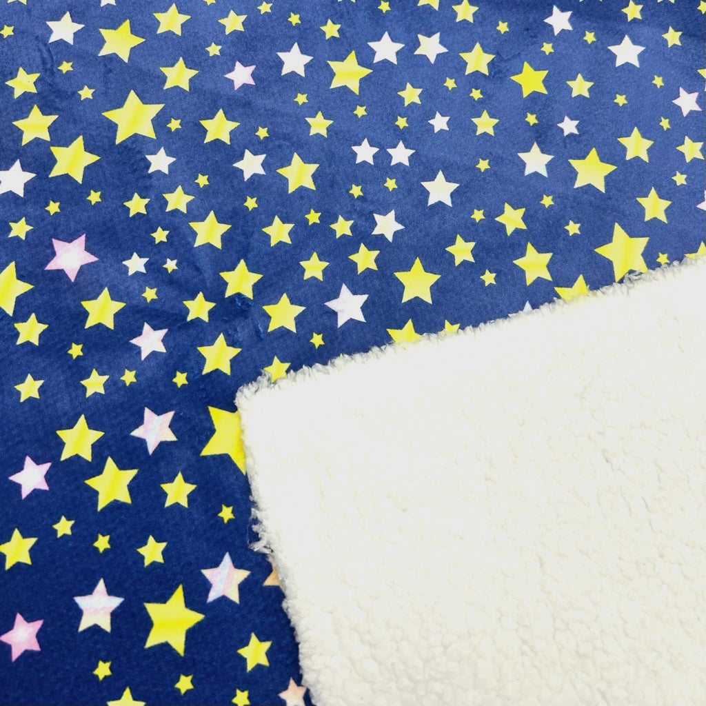 Happy Stars Sherpa Fur Backed Fleece Fabric