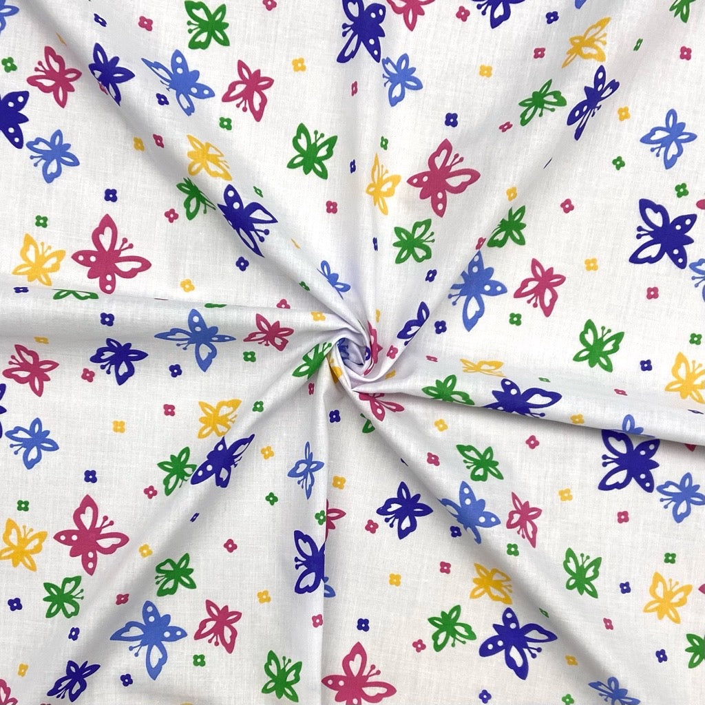 Multicoloured Butterflies Polycotton Fabric - Pound Fabrics