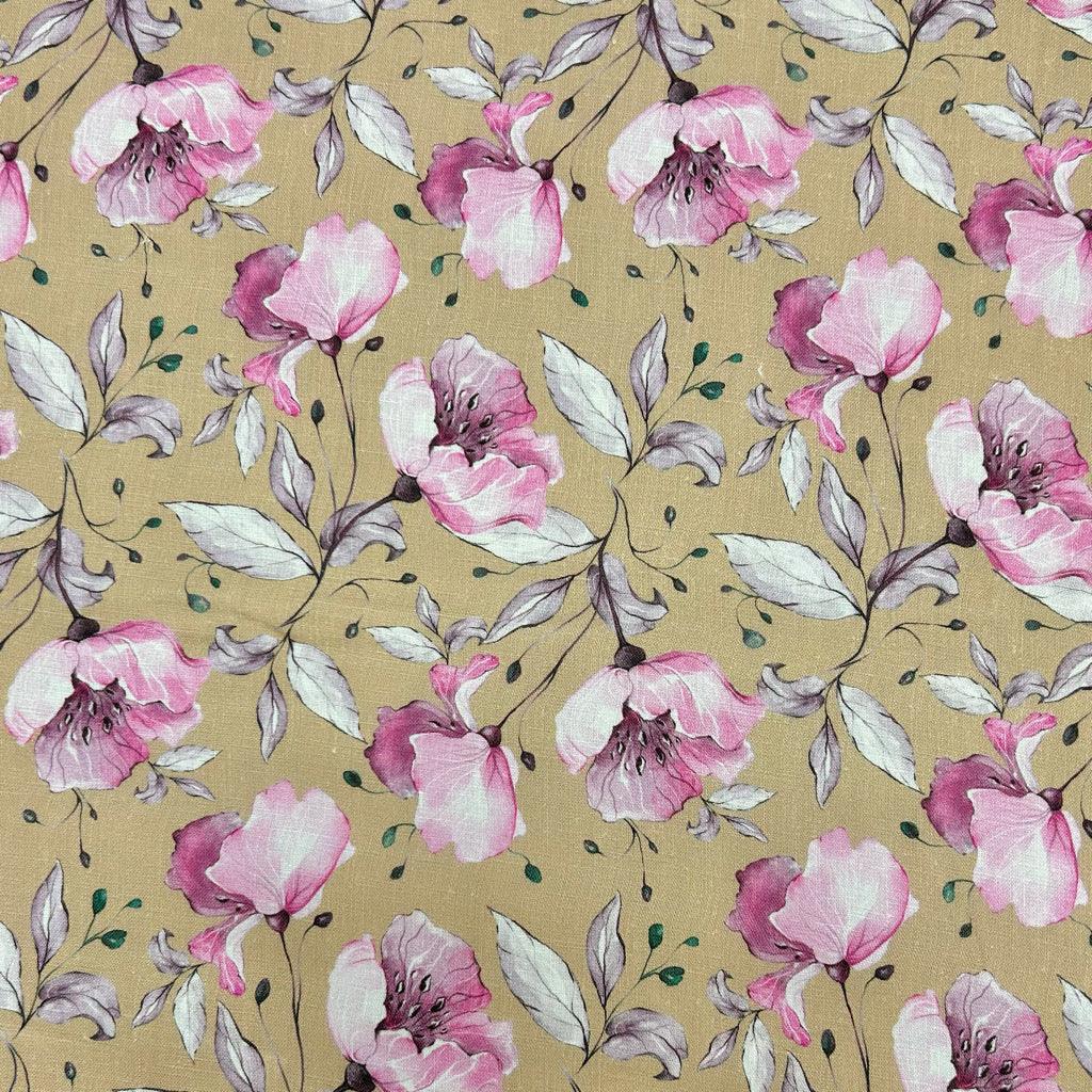 Pink Floral Linen Viscose Fabric - Pound Fabrics