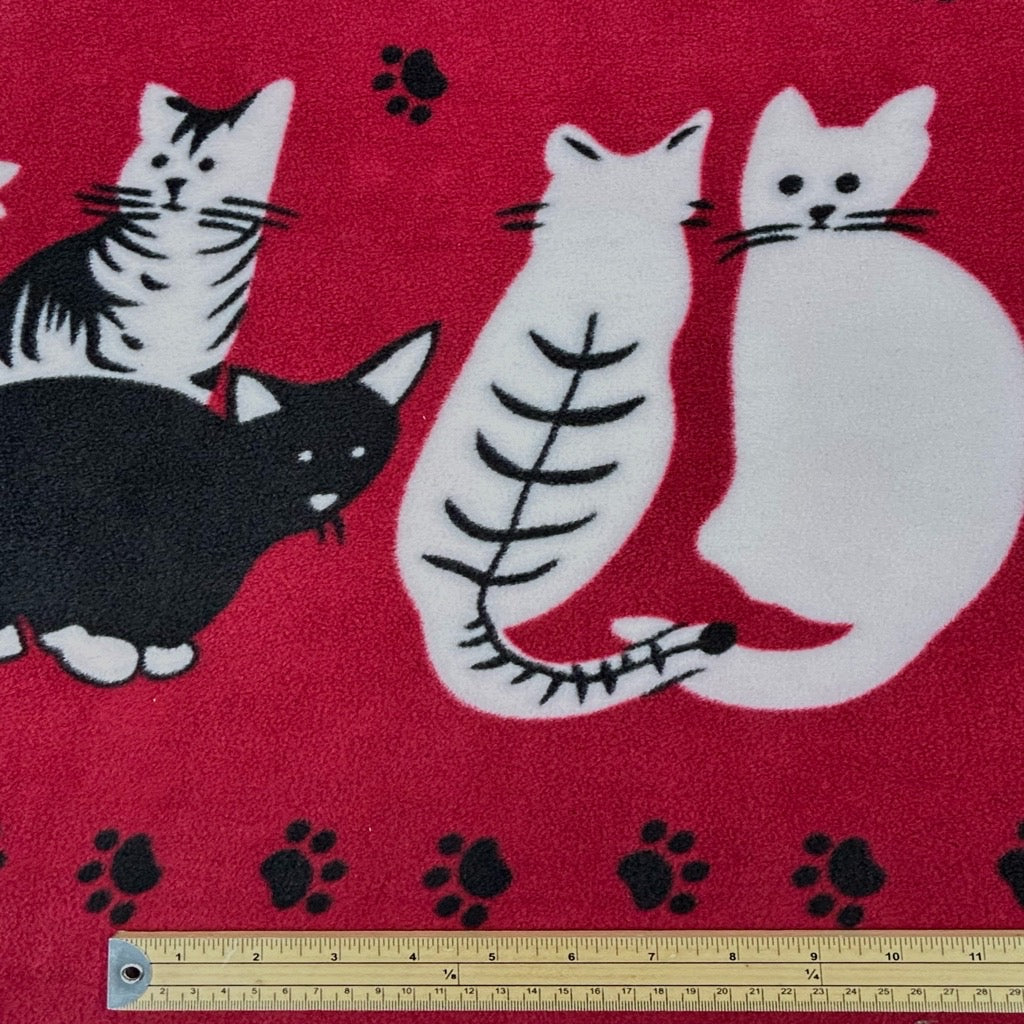 Cats on Red Anti Pill Polar Fleece Fabric